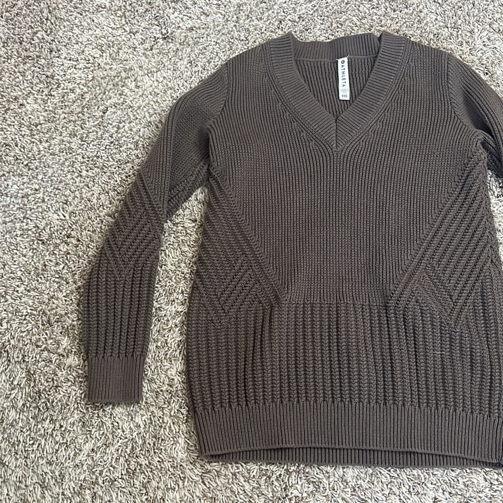 Athleta Sweater Oversized Repreve Teton Woven Knit Brown size XX Small - Picture 5 of 10